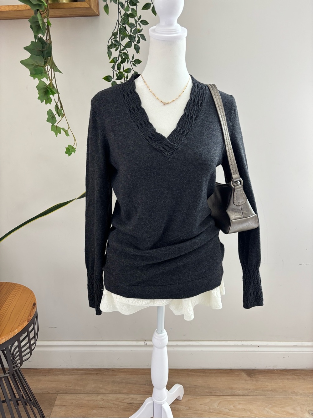 Tribal Charcoal V-Neck Knit Sweater